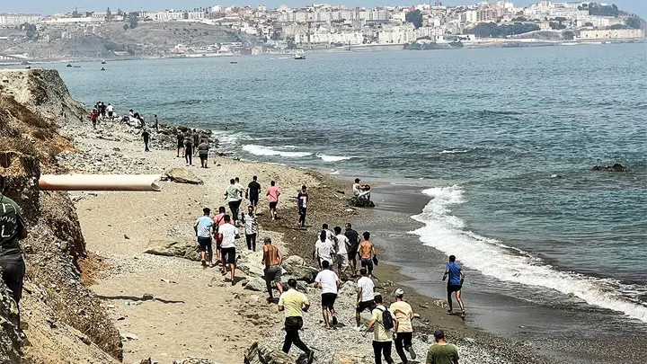 Spanish military forces deployed at the Ceuta border following the massive refugee influx from Morocco.